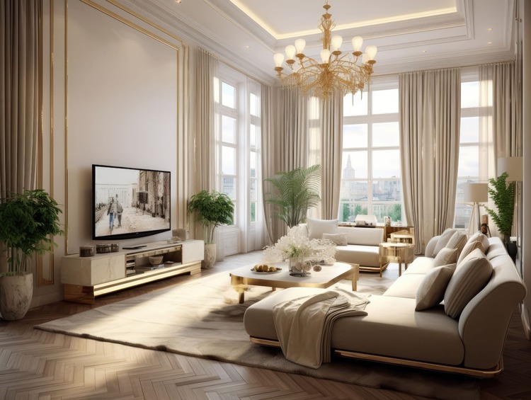 Salon con sofa y television